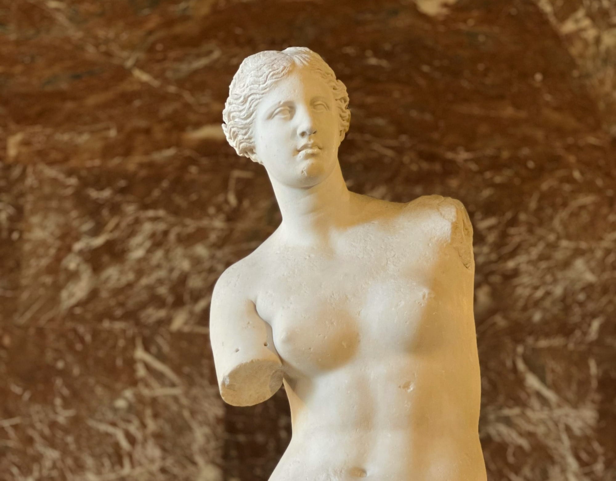 a marble statue of a woman in front of a marble wall