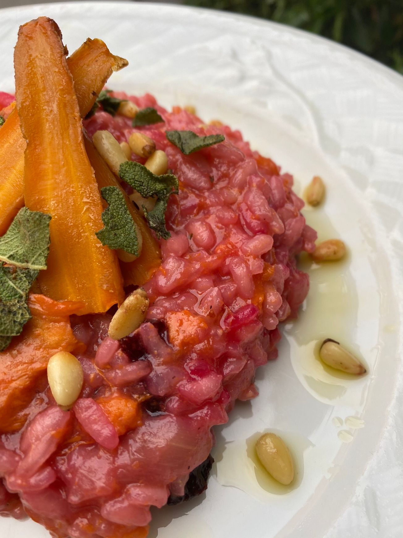 Roasted Beetroot Risotto with Toasted Pine Nuts and Truffle Oil
