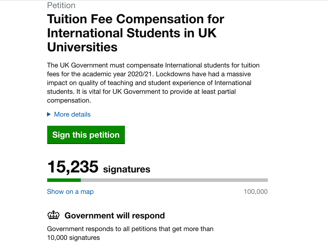 Petition calling for international students to be financially compensated passes 15,000 signatures